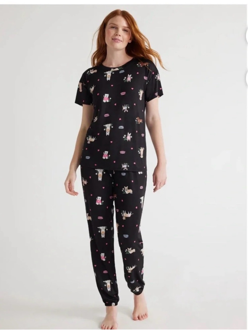 Joyspun Women’s Dog Print Cute Short Sleeve 2 PC Pajama Set Small NWT